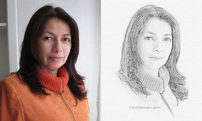 Foto retrato con efecto dibujo a lapiz