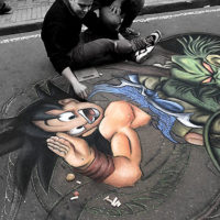 Dibujo en el piso de pintor